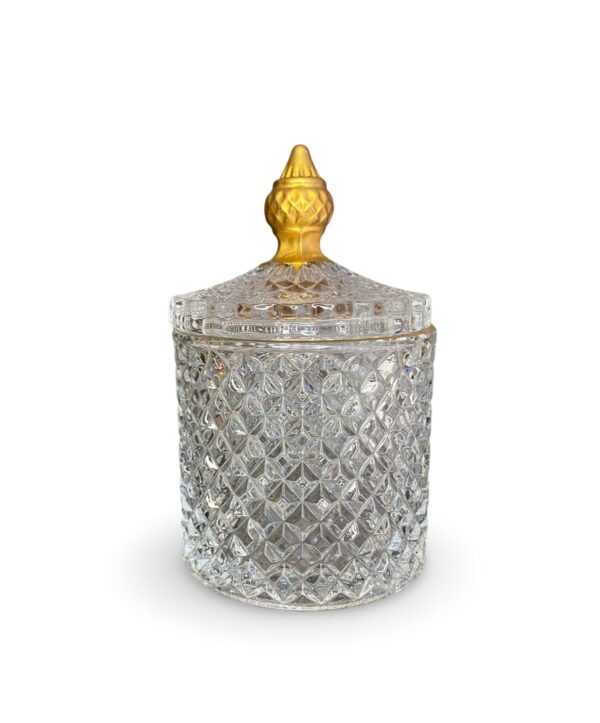 Elegant Diamond-Cut Glass Jar with Gold Lid | Luxurious Storage Solution